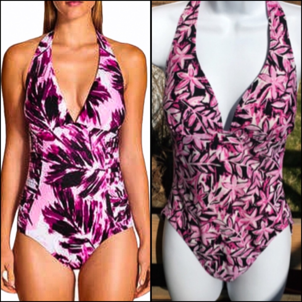 Caribbean Sand Floral Halter Swimsuit SZ 10! EUC!